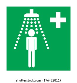 First-aid safety shower sign white symbols design on a green square background, vector illustration.