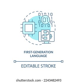 First-generation programming language turquoise concept icon. Straight machine code abstract idea thin line illustration. Isolated outline drawing. Editable stroke. Arial, Myriad Pro-Bold fonts used