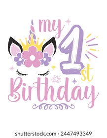 Firsth birthday unicorn birthday girl, Unicorn head, Unicorn design, Unicorn birthday