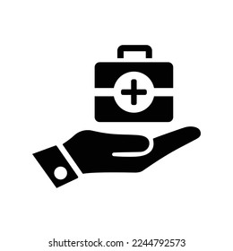 Firstkit, hands, health icon. Black vector graphics.