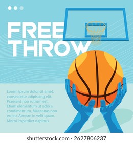 First-person view illustration of a free throw basketball shot, dynamic and sporty Blue.