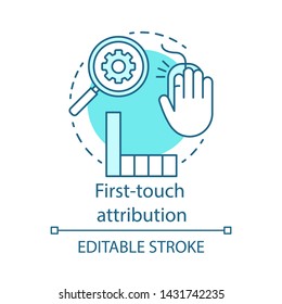 First-touch attribution blue concept icon. Digital marketing channel analysis idea thin line illustration. Attribution modeling type. Web analytics. Vector isolated outline drawing. Editable stroke