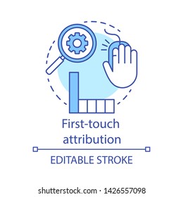 First-touch attribution concept icon. Marketing channel analysis idea thin line illustration. Attribution modeling type. Web data analytics. Vector isolated outline drawing. Editable stroke