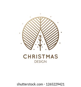 Fir-tree abstract logo. Vector geometric badge. Sacred decorative symbol of christmas tree. Outline icon of conifer tree - business emblem for design cards, alchemy, zen, ecology, religion concept