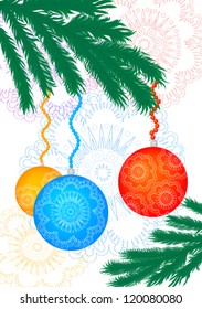Fir-tree branch with color spheres