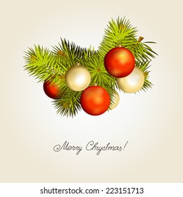 Fir-tree branches with New Year's balls. Vector.