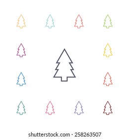 fir-tree flat icons set. Open colorful buttons 