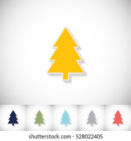 Fir-tree. Flat sticker with shadow on white background. Vector illustration