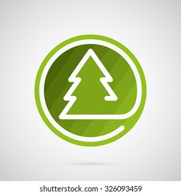 Fir-tree logo template. The silhouette of the tree from a thick line on the green circle. Creative symbol for company identity, advertising, poster, banner, web and flyer.