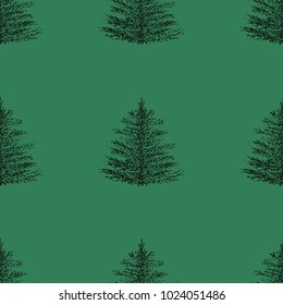 Fir-tree, pine-tree, christmas-tree, spruce, conifer silhouette hand drawn seamless pattern