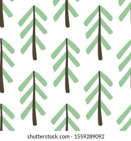 Fir-tree seamless pattern. For textile and paper. Forest pattern. Green and white winter wallpaper.