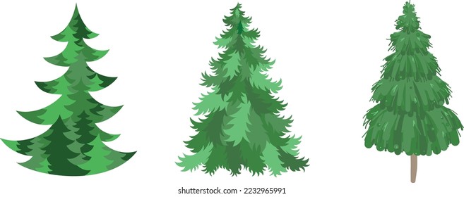 Fir-tree set. Three vector spruce illustration in different styles.