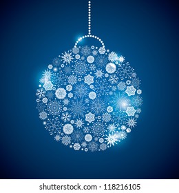 fir-tree sphere consisting of a scattering of scintillating shining snowflakes