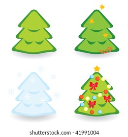 Fir-trees collection for different seasons. Vector illustration.