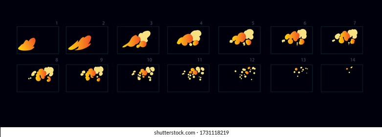 Firw effect animation. Animation of Fire. Sprite sheet for game or cartoon or animation. 2d classic animation firework effect.