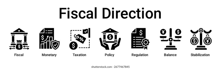 Fiscal Direction banner web icon vector illustration concept for business with icon of Fiscal, Monetary, Taxation, Policy, Regulation, Balance.