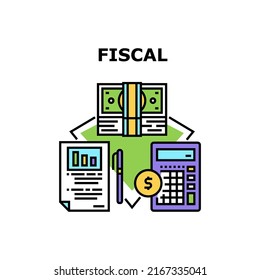 Fiscal Finance Vector Icon Concept. Filling Tax Report And Calculating Income And Expense, Fiscal Finance Accountant Occupation. Accountancy Business For Counting Money Color Illustration