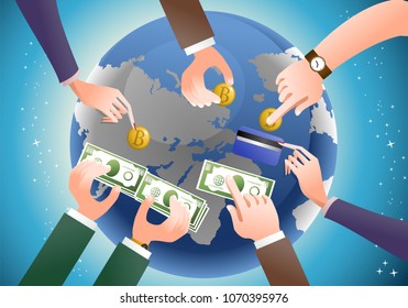 fiscal monetary economic management distribution theme background