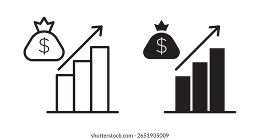 Icono de política fiscal. Versiones planas y de trazo. Elementos gráficos.