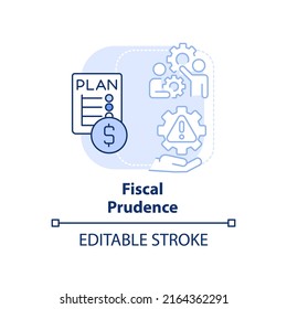 Icono de concepto azul claro de prudencia fiscal. Ventaja de gestión de riesgos ilustración de la idea abstracta de la línea delgada. Mercado financiero. Dibujo de contorno aislado. Trazo editable. Fuentes Arial, Myriad Pro-Bold utilizadas