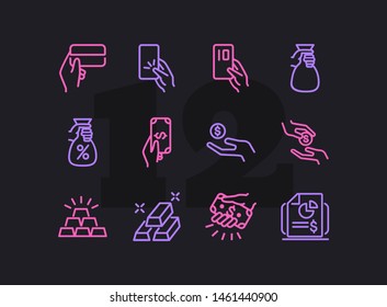 Fiscal system line icon set. Credit card, loan, investment, donation. Finance concept. Can be used for topics like money, charity, startup