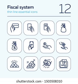 Fiscal system line icon set. Credit card, loan, investment, donation. Finance concept. Can be used for topics like money, charity, startup