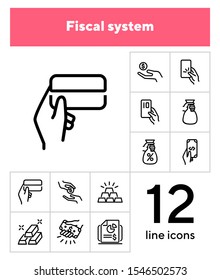 Fiscal system line icon set. Credit card, loan, investment, donation. Finance concept. Can be used for topics like money, charity, startup