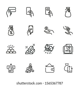 Fiscal system line icon set. Credit card, loan, investment, donation. Finance concept. Can be used for topics like money, charity, startup