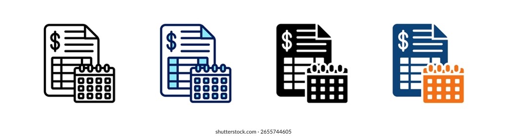 Fiscal Year All In One Icon Multi Styles Vector Set