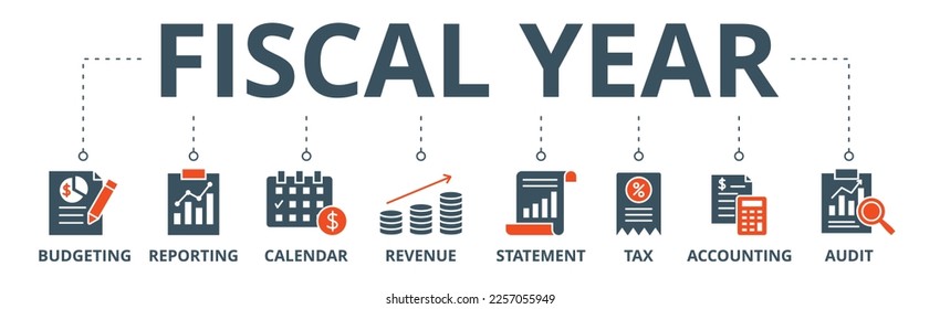 Fiscal year banner web icon vector illustration concept with icon of budgeting, reporting, calendar, revenue, statement, tax, accounting, audit