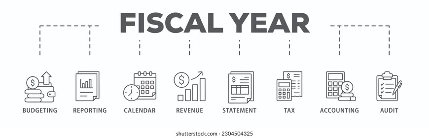 Fiscal year banner web icon vector illustration concept with icon of budgeting, reporting, calendar, revenue, statement, tax, accounting, audit
