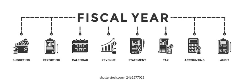 Fiscal year banner web icon vector illustration concept with icon of budgeting, reporting, calendar, revenue, statement, tax, accounting, audit