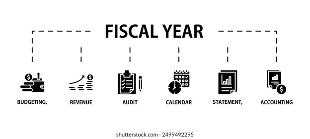 Fiscal year banner web icon vector illustration concept with icon of budgeting, reporting, calendar, revenue, statement, tax, accounting, audit