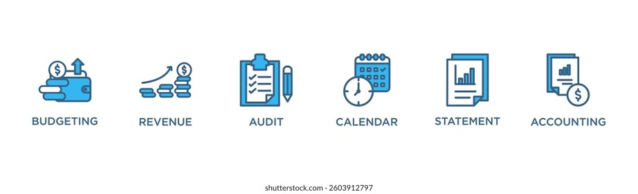 FISCAL YEAR banner web icon vector illustration concept for product and service quality inspection with an icon of budgeting , revenue, audit, calendar, statementm, accounting,	