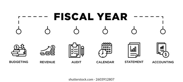 FISCAL YEAR banner web icon vector illustration concept for product and service quality inspection with an icon of budgeting , revenue, audit, calendar, statementm, accounting,	