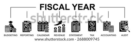 Fiscal Year banner web icon vector illustration concept with icon of budgeting, reporting, calendar, revenue, statement, tax, accounting, audit
