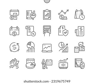 Fiscal year. Financial reporting. Statistics, growth, accounting, revenue. Pixel Perfect Vector Thin Line Icons. Simple Minimal Pictogram