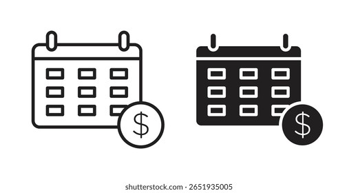 Icono del año fiscal. Versiones planas y de trazo. Elementos gráficos.