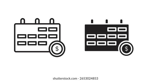 Fiscal year icon symbol set in black. line and flat icons