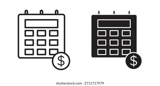 Icono de año fiscal en estilo lineal y plano delgado. conjunto de signos y símbolos