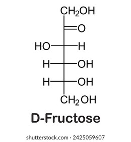 Fischer projection of d-Fructose, open-chain form. d-arabino-hexulose, d-fructofuranose, levulose, Fruit sugar.is a ketonic simple sugar found in many plants, where it is often bonded to glucose 