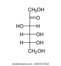 Fischer projection of d-Fructose, open-chain form. d-arabino-hexulose, d-fructofuranose, levulose, Fruit sugar.is a ketonic simple sugar found in many plants, where it is often bonded to glucose 