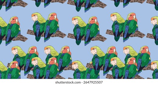 Cópia arquivada em 15 de julho de 2013 "Fischer's Lovebird Parrot Cartoon Character Seamless Wallpaper Background" .