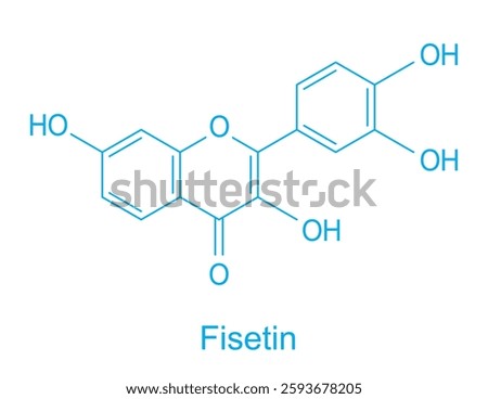Fisetin molecule structure, fisetin chemical formula isolated on white background. Thin line design of chemical compound.