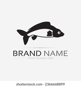 Plantilla de logotipo de diseño de iconos abstractos de peces, símbolo vectorial creativo del club de pesca o tienda online.  