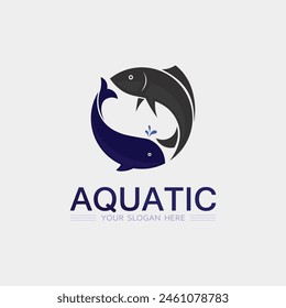 Icono abstracto de pescado diseño logo Plantilla, símbolo de Vector creativo de club de pesca o tienda en línea.  