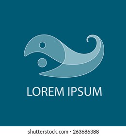 Fish abstract logo thin template. Whale vector design element. Sea food, fishing concept. Editable.