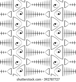 Fish in an abstract pattern, skeleton seamless vector background.