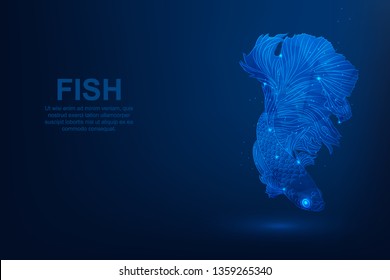 FIsh. Abstract vector polygonal wireframe concept. Illustration dark blue background. Underwater life symbol, modern digital design