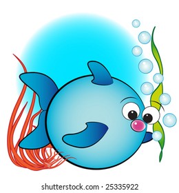 Fish, air bubbles and anemone - Card for kids - Scrapbook and labels useful